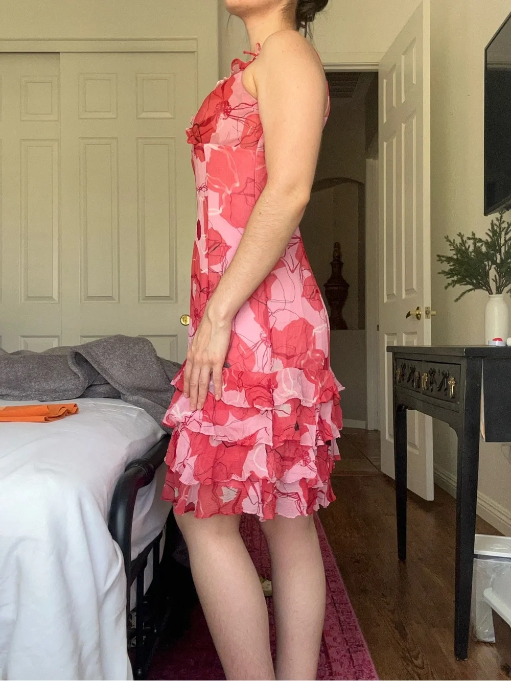 Gianni Bini Silk Abstract Floral Tiered Ruffle Dress - Picture 8 of 9